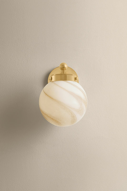 Mitzi by Hudson Valley Lighting Ambra Wall Sconce in Aged Brass / Cappuccino Swirl, detail view 1