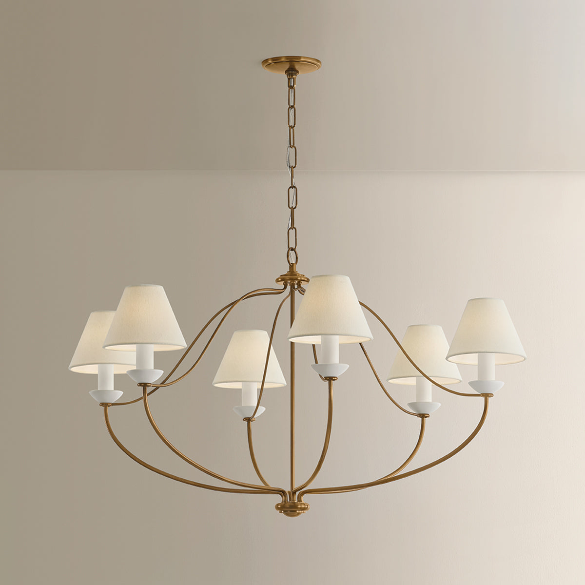 Mitzi by Hudson Valley Lighting Brinlea 6-Light Chandelier in Patina Brass / Off White Linen, detail view 5