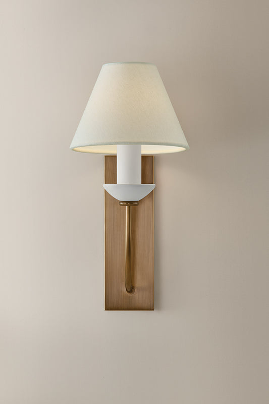 Mitzi by Hudson Valley Lighting Brinlea Wall Sconce in Patina Brass / Off White Linen, detail view 1