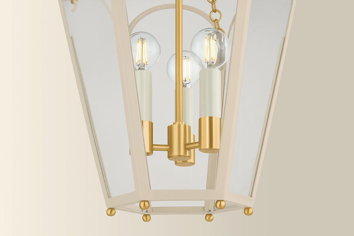 Mitzi by Hudson Valley Lighting Clarisse 3-Light Lantern in Aged Brass / Soft Bisque, detail view 6