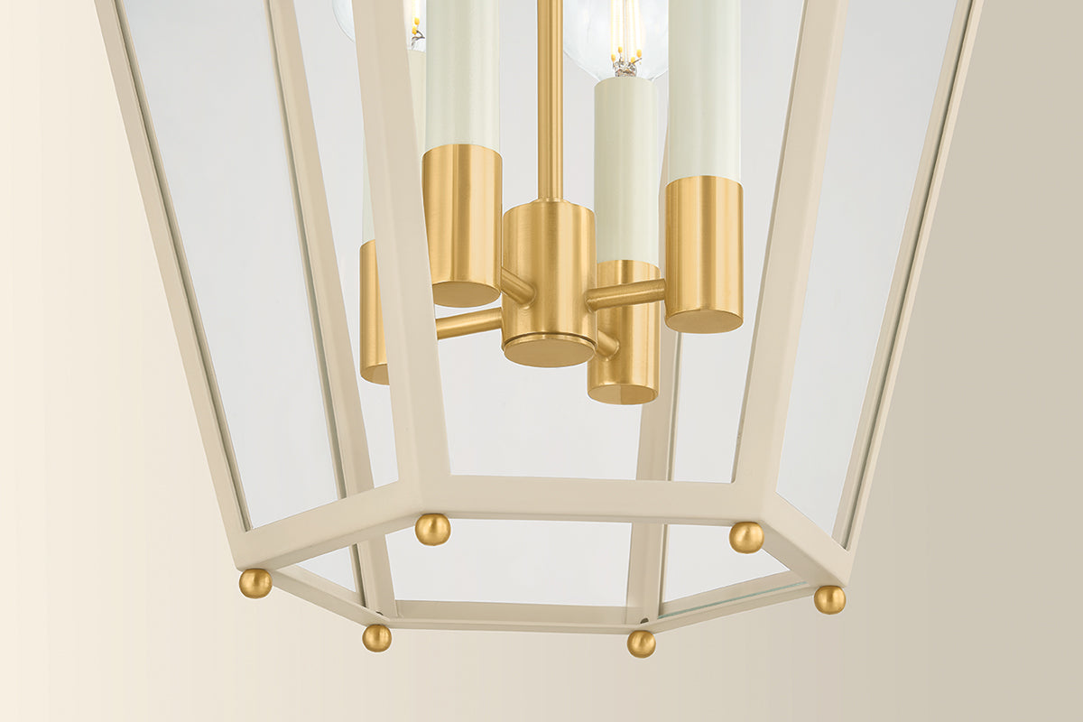 Mitzi by Hudson Valley Lighting Clarisse 4-Light Lantern in Aged Brass / Soft Bisque, detail view 6