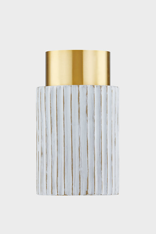 Mitzi by Hudson Valley Lighting Corissa Flush Mount in Aged Brass / Ceramic Whitewash Bisque, detail view 1