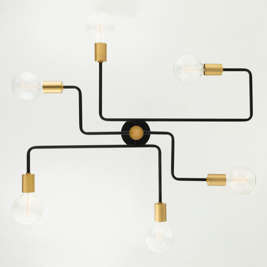 Mitzi by Hudson Valley Lighting Jena Small Semi-Flush Mount in Aged Brass / Textured Black Combo, detail view 1