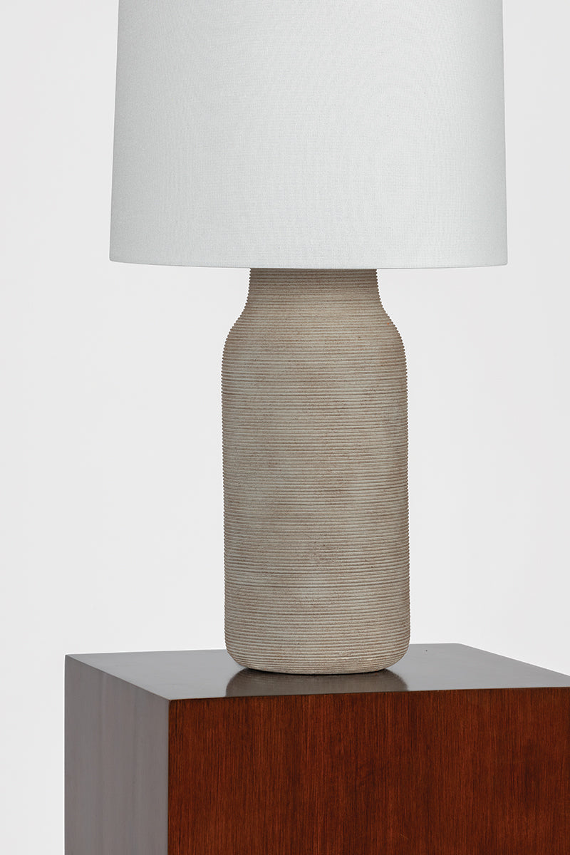 Mitzi by Hudson Valley Lighting Stassi Table Lamp in Aged Brass / Ceramic Stria Terra, detail view 7