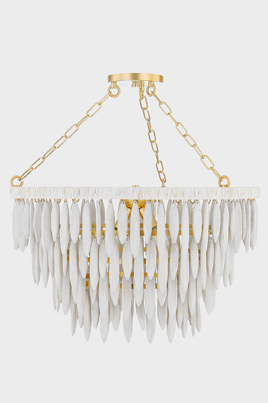 Mitzi by Hudson Valley Lighting Tiffany 4-Light Chandelier in Aged Brass / Textured Cream, detail view 1