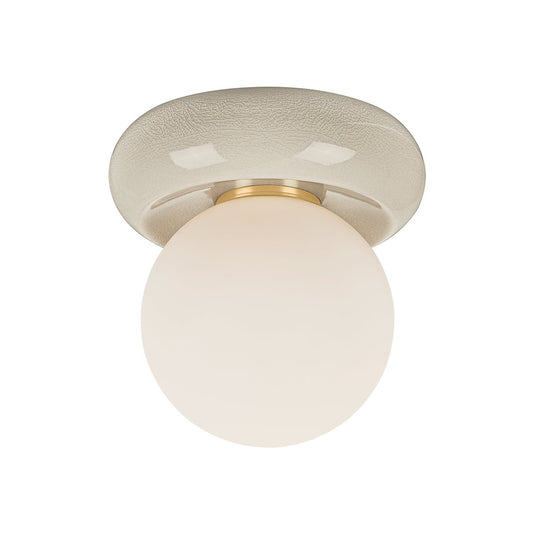 Mitzi by Hudson Valley Lighting Tyra Flush Mount in Aged Brass / Ceramic Ivory Crackle
