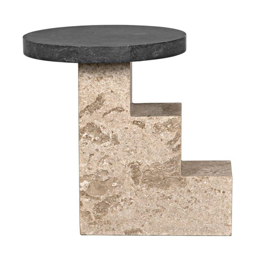 Noir Barnes Side Table, Black Marble, White Marble, 20"H (AM-313 YUU6013MRZ)