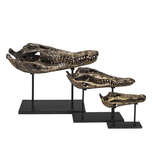 Noir Brass Alligator On Stand Sculpture, Large