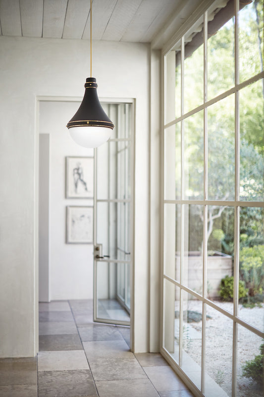 Hinkley Oliver Down Pendant Dark Matte Grey, Bright Brass