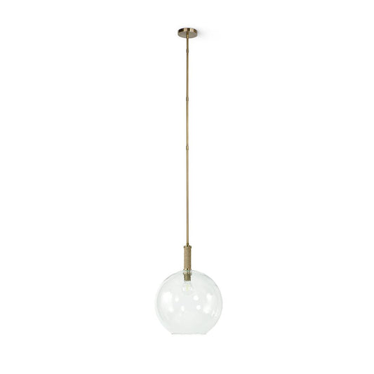 Palecek Bronson Pendant, 1-Light, Large, Antique Brass , Clear Rippled Glass Shade, 16"W (2124-79 3706TM5C)