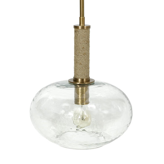 Palecek Bronson Pendant, Wide, 1-Light, Antique Brass , Clear Rippled Glass Shade, 12"W (2069-79 3706TM4A)