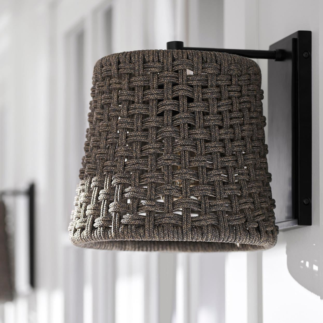Palecek Brunswick Outdoor Wall Sconce, 1-Light, Charcoal, Charcoal Gray Synthetic Rope Shade, 11.25"W (2090-79 3706TM4L)