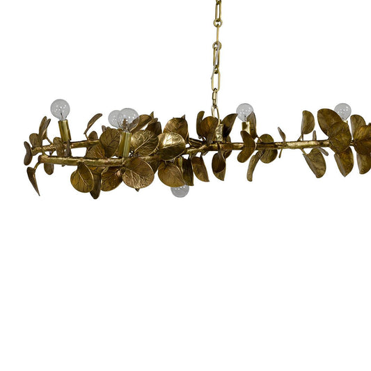 Palecek Eucalyptus Leaf Linear Chandelier, 10-Light, Matte Brass, 60.5"W (2475-79 3706TN33)