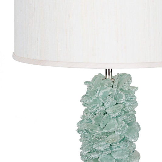 Palecek Seaglass Table Lamp, 1-Light, Green, Stainless Steel, White Linen Drum Shade, 26.5"H (2466-56 3706TN2W)