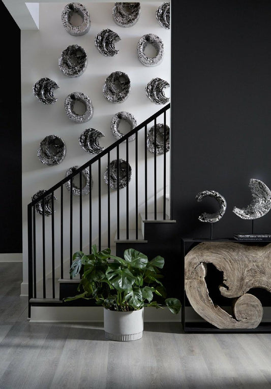 Phillips Collection Cast Eroded Wood Circle Sculpture, Silver Leaf, Black, 17"H (PH102832 YV0J07T44V)