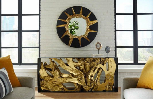 Phillips Collection Circular Cracked Mirror, Black, Gold Leaf, 47"W (PH104346 YV0J07T54A)
