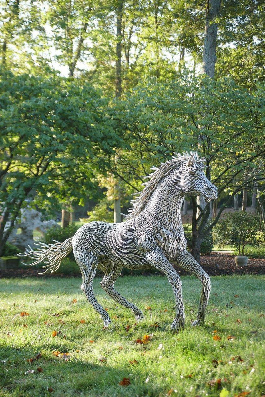 Phillips Collection Horse Pipe Sculpture, Walking, Stainless Steel, 71"H (ID96061 YV0J07T908)