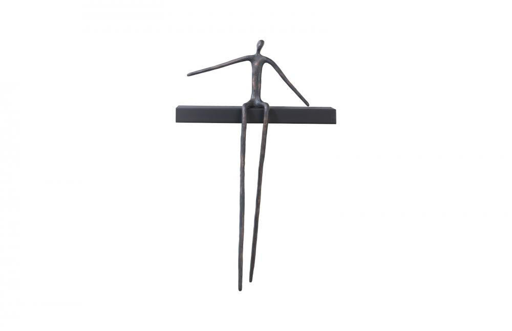 Phillips Collection Moveable Man on Shelf Wall Sculpture, Sitting C, Short Shelf, Black, Black Forged, 16"W (TH103474 YV0J07TAYW)