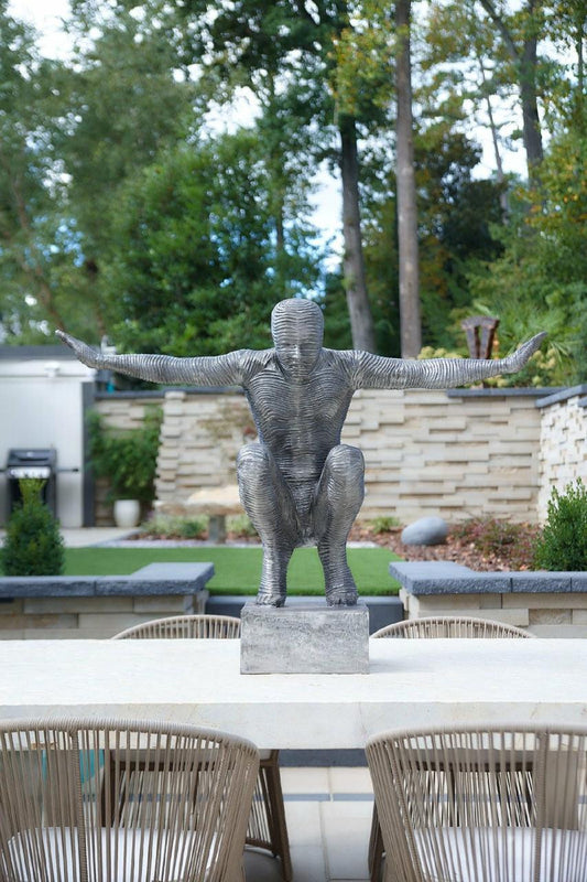 Phillips Collection Outstretched Arms Crouching Male Sculpture Aluminum