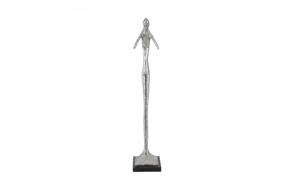 Phillips Collection Speak-No-Evil Slender Sculpture, Silver Leaf, Black Base, 32"H (PH66277 YV0J07W5TP)