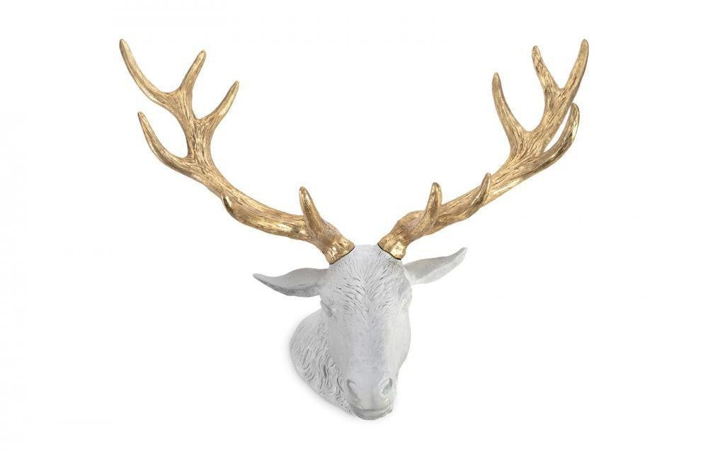 Phillips Collection Stag Deer Head Sculpture White, Gold Leaf
