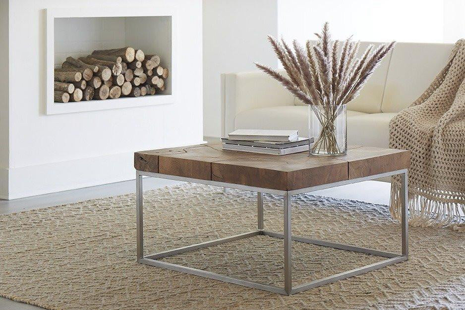 Phillips Collection Teak Puzzle Coffee Table, Square, Teak Top, Stainless Steel Frame, 32"W (ID75956 YV0J07W6RM)