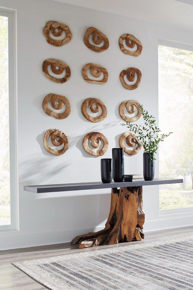 Phillips Collection Teak Wood Console, Blackened Iron Top, Teak Base, 84"W (TH89260 YV0J07W6T7)