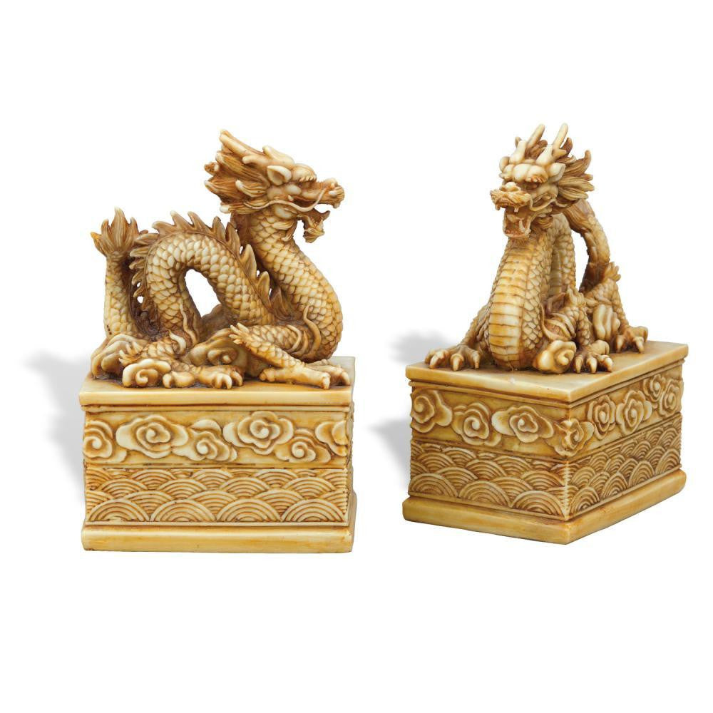 Port 68 Dragon Set of 2 Bookends Antique Ivory
