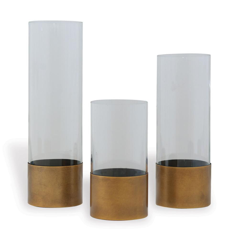 Port 68 Evanston Set of 3 Vases Aged Brass, Clear
