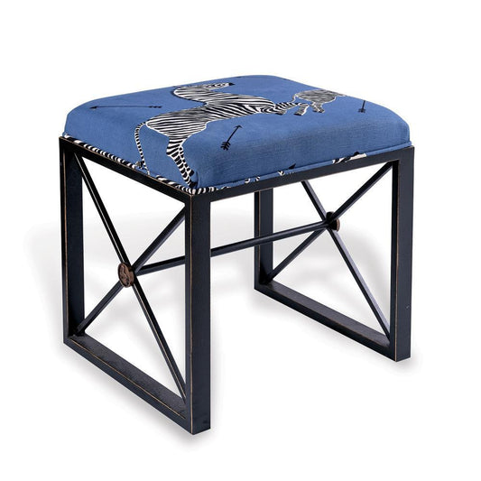 Port 68 Scalamandre Medallion Zebra Bench Denim, Black