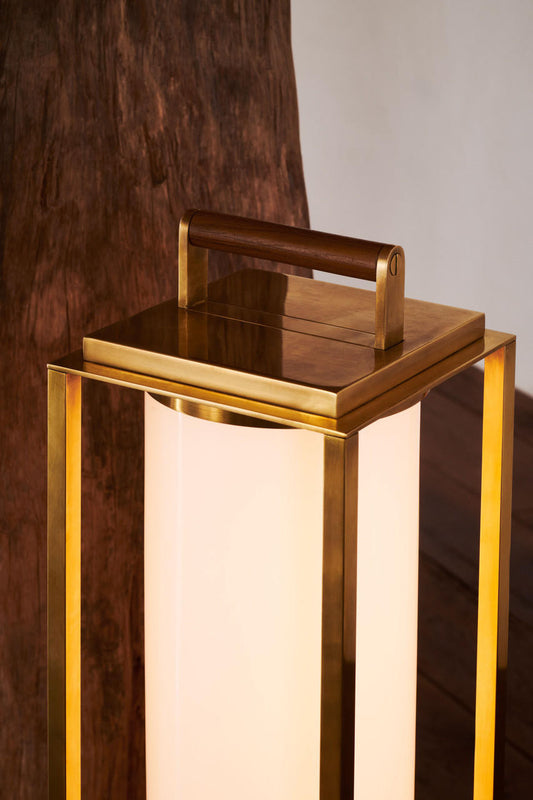 Ralph Lauren Northport LED Floor Lantern Polished Nickel and Teak