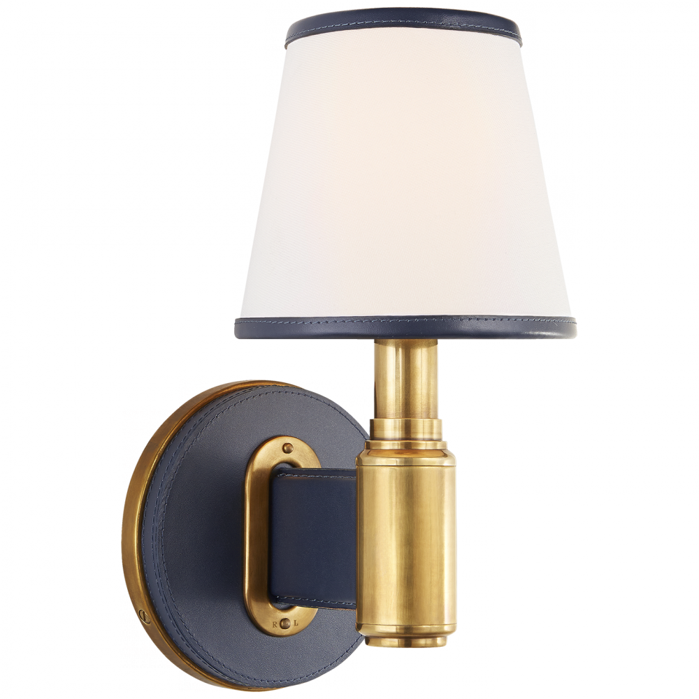 Ralph Lauren Riley Single Sconce Natural Brass and Navy Leather