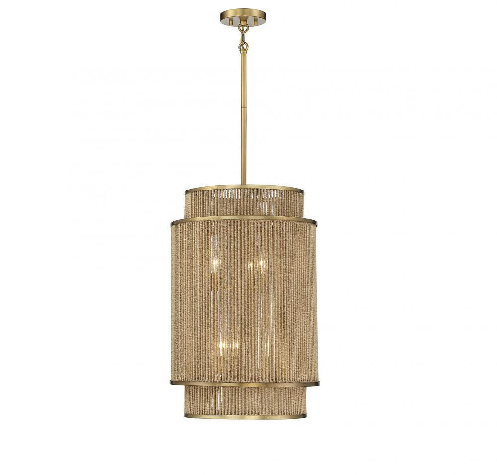 Savoy House Ashburn 6-Light 25-in Pendant Warm Brass and Rope