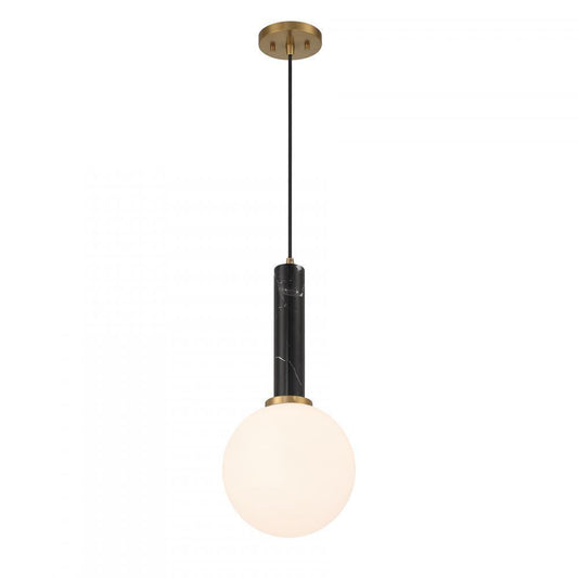 Savoy House Callaway 1-Light Pendant White Marble with Warm Brass