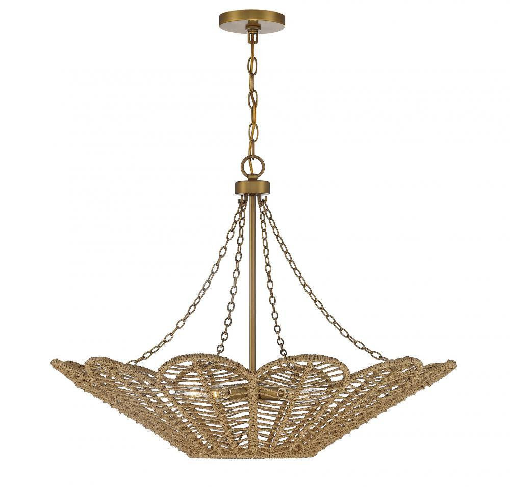 Savoy House Cyperas 5-Light Pendant Warm Brass and Rope