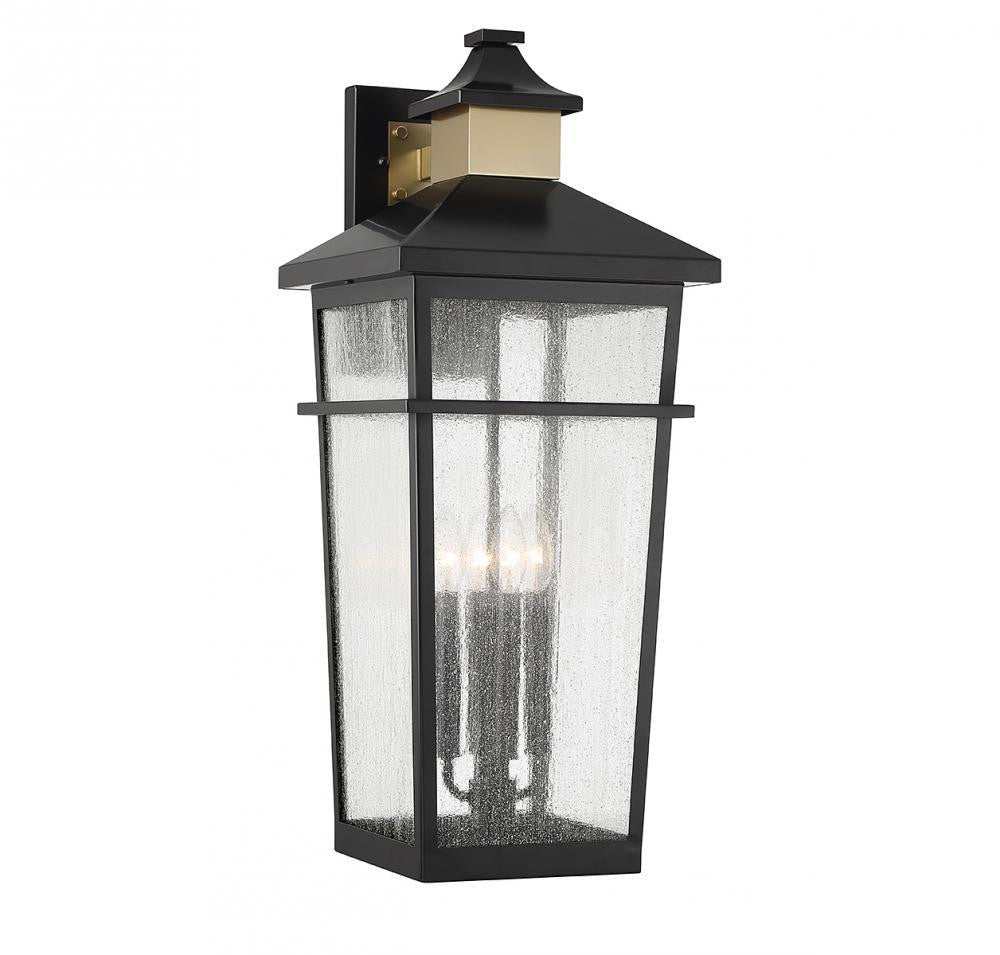 Savoy House Kingsley 4-Light Outdoor Wall Lantern Matte Black with Warm Brass
