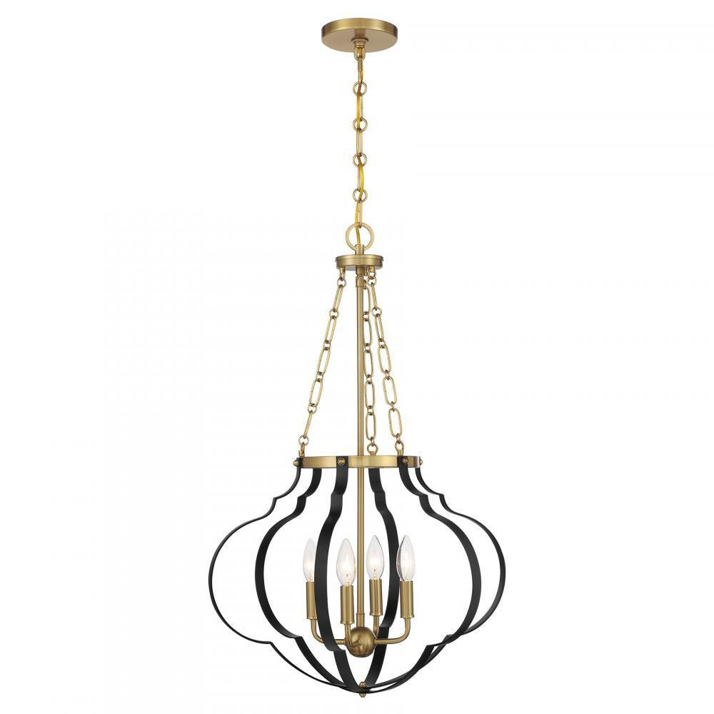 Savoy House Mercer 4-Light Pendant Matte Black and Warm Brass
