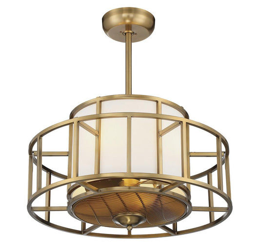 Savoy House Oslo Fandelier, 4-Light, Warm Brass, White Linen Fabric Shade, 26"W (30-FD-126-322 AHUYR)