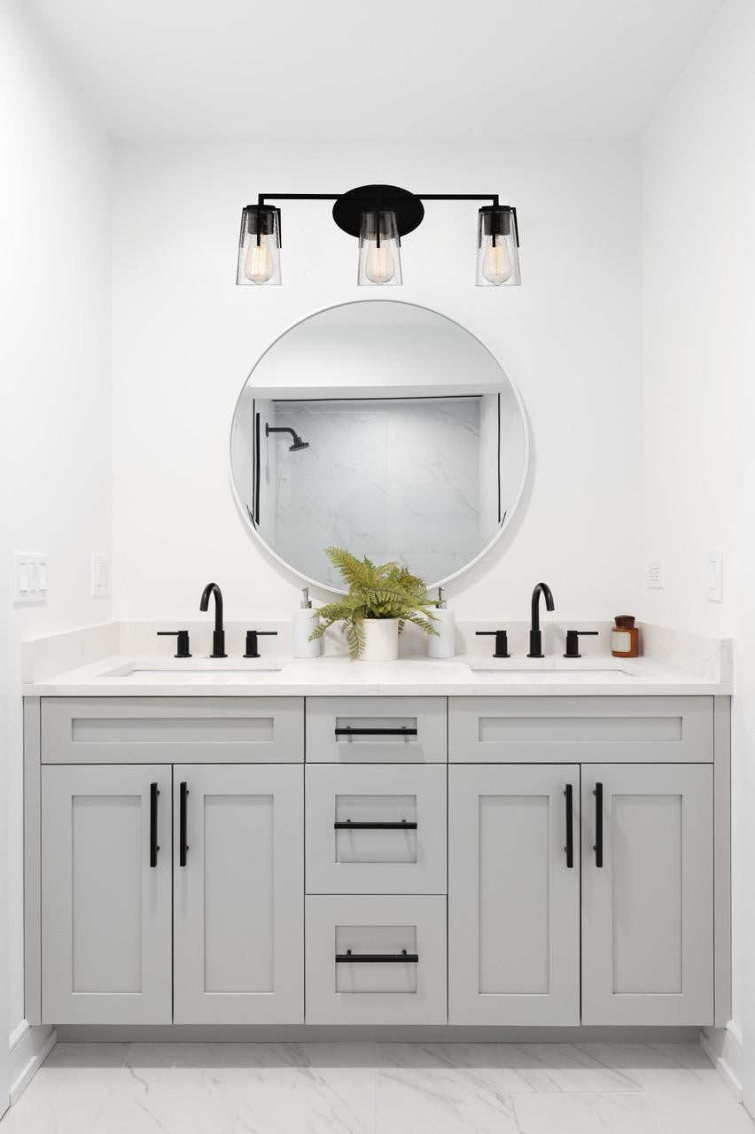 Savoy House Sacremento Bath Vanity Light, 3-Light, Black, Glass Shade, 24"W (8-7045-3-BK AHVWY)