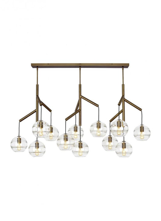 Visual Comfort Modern Sedona Triple Chandelier Brass, Aged Brass