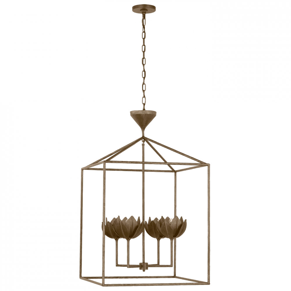 Visual Comfort Signature Alberto Large Open Cage Lantern Antique Bronze Leaf