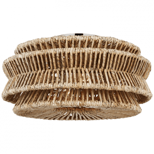 Visual Comfort Signature Antigua Large Drum Semi-Flush Mount Polished Nickel and Natural Abaca