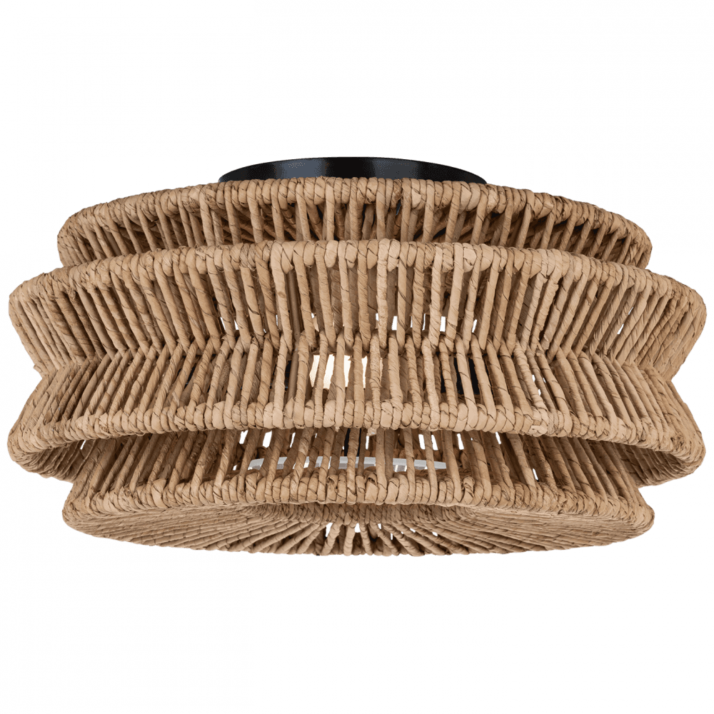 Visual Comfort Signature Antigua Large Drum Semi-Flush Mount Bronze and Natural Abaca