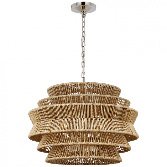 Visual Comfort Signature Antigua Medium Drum Chandelier Polished Nickel and Natural Abaca
