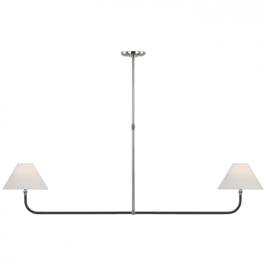 Visual Comfort Signature Basden Extra Large Linear Chandelier Polished Nickel and Black Rattan