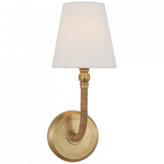 Visual Comfort Signature Basden Medium Sconce Antique-Burnished Brass and Natural Rattan