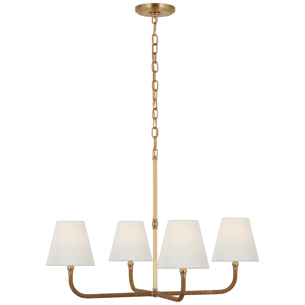 Visual Comfort Signature Basden Medium Single Tier Chandelier Antique-Burnished Brass and Natural Rattan