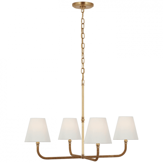 Visual Comfort Signature Basden Medium Single Tier Chandelier Antique-Burnished Brass and Natural Rattan