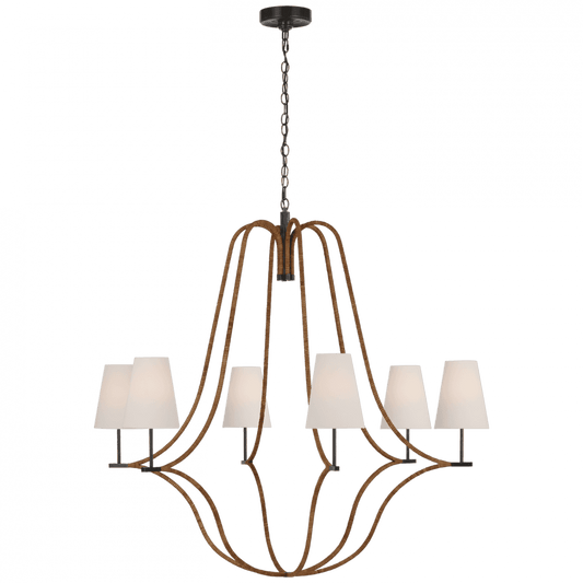 Visual Comfort Signature Biscayne Extra Large Wrapped Chandelier Bronze and Natural Rattan