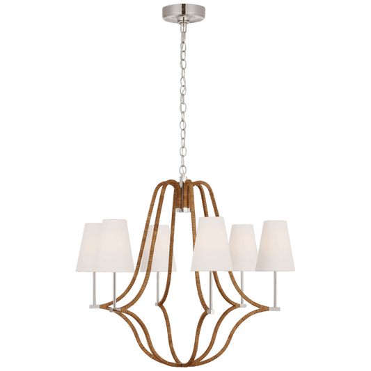 Visual Comfort Signature Biscayne Large Wrapped Chandelier Bronze and Natural Rattan